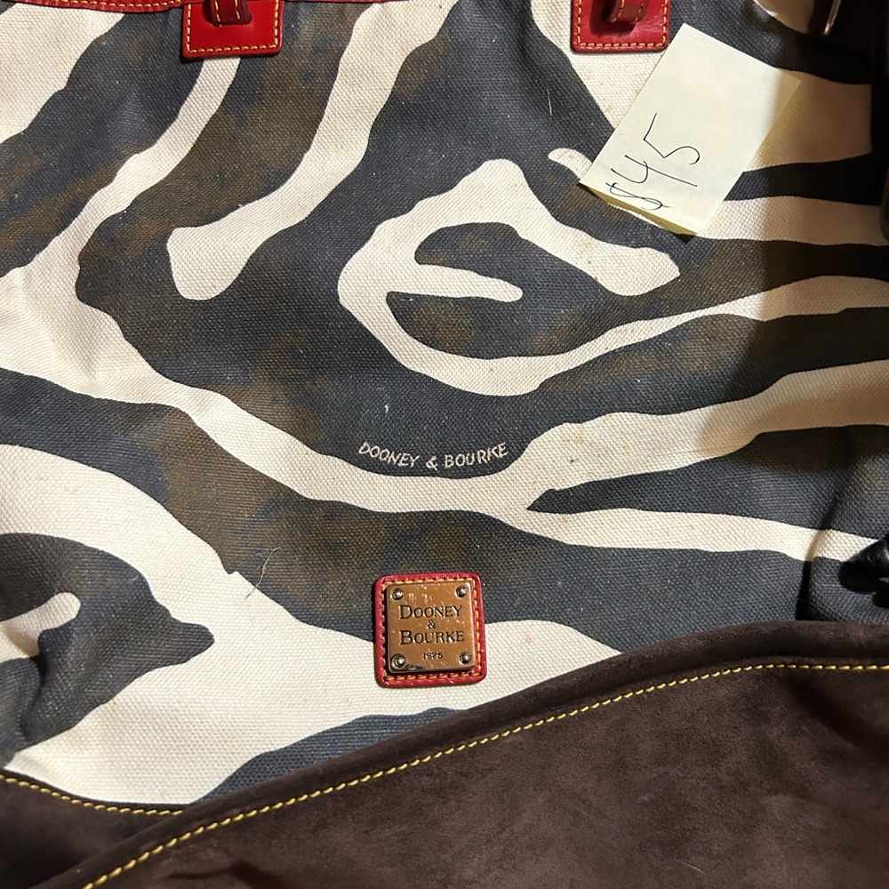 Dooney & Bourke Zebra Stripe Tote with Red Accents